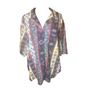 Aztec Tribal Print Button Up Blouse